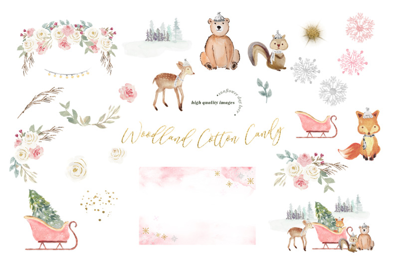 winter-woodland-cotton-candy-animals-clipart-christmas-mountain