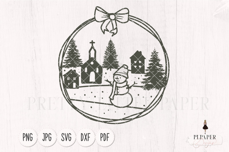 christmas-ornament-svg-with-bow-winter-scene-with-snowman-and-pine-tr