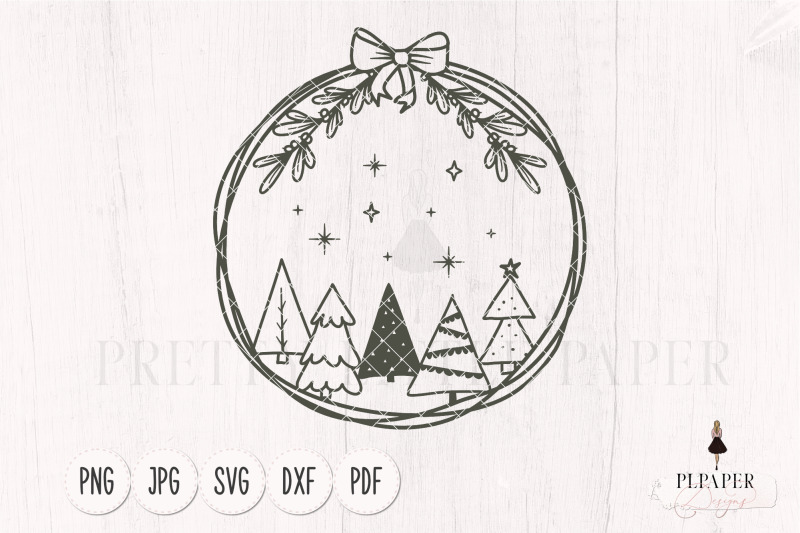 christmas-ornament-svg-with-bow-winter-scene-with-pine-trees-svg