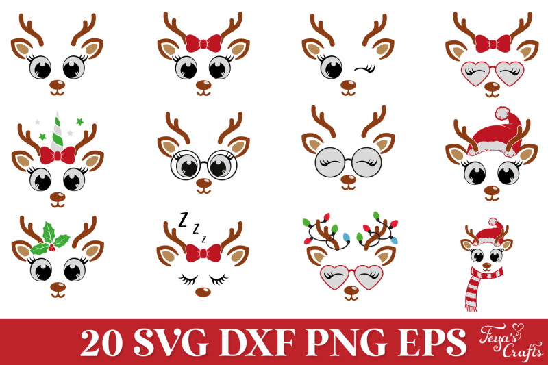 reindeer-faces-svg-pack