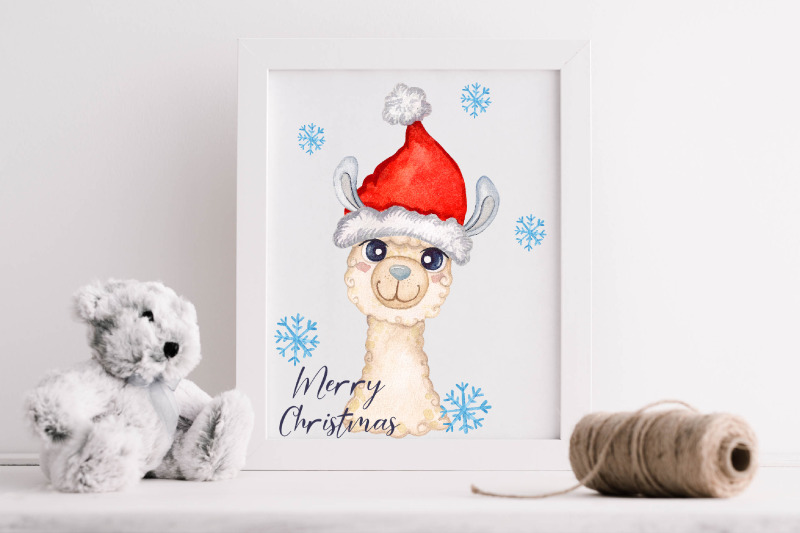 christmas-llama-clipart-watercolor-cute-animals-png