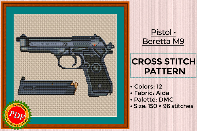 pistol-cross-stitch-pattern-beretta-m9