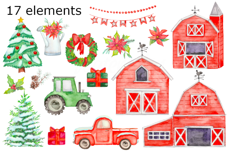 christmas-farm-watercololor-clipart