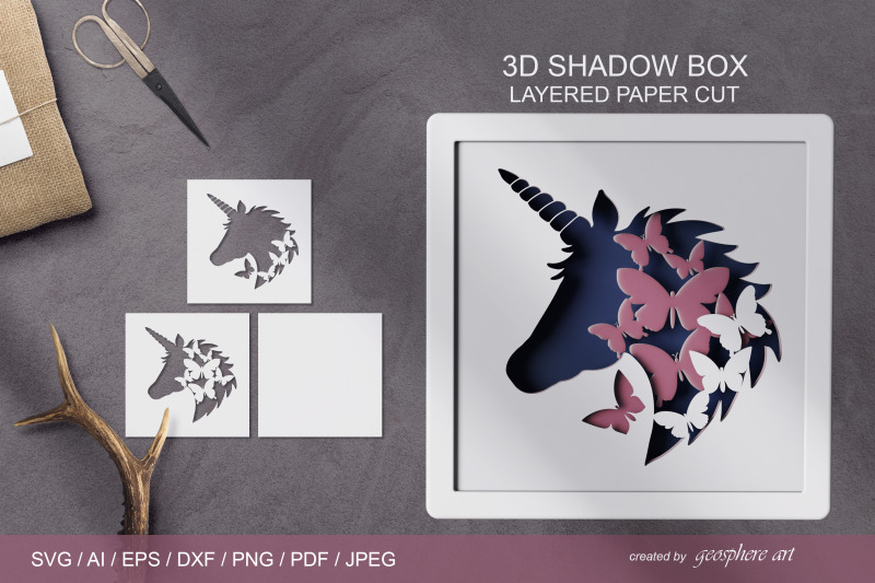 unicorn-3d-layered-papercut-svg-butterflies-shadow-box