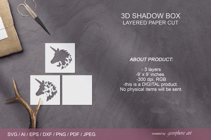 unicorn-3d-layered-papercut-svg-butterflies-shadow-box