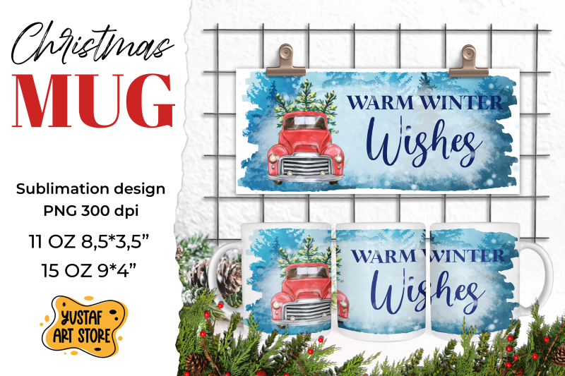 christmas-red-truck-sublimation-mug-bundle-6-png-design