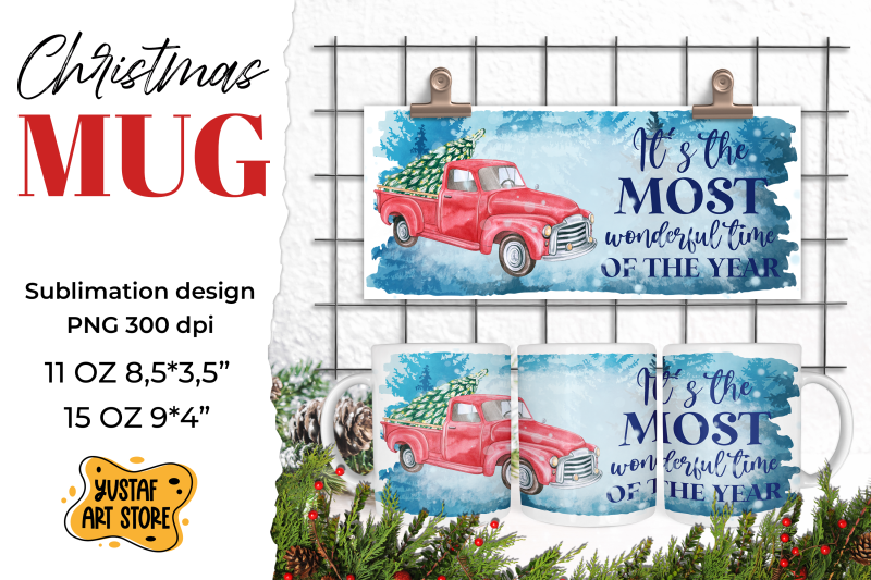 christmas-red-truck-sublimation-mug-bundle-6-png-design