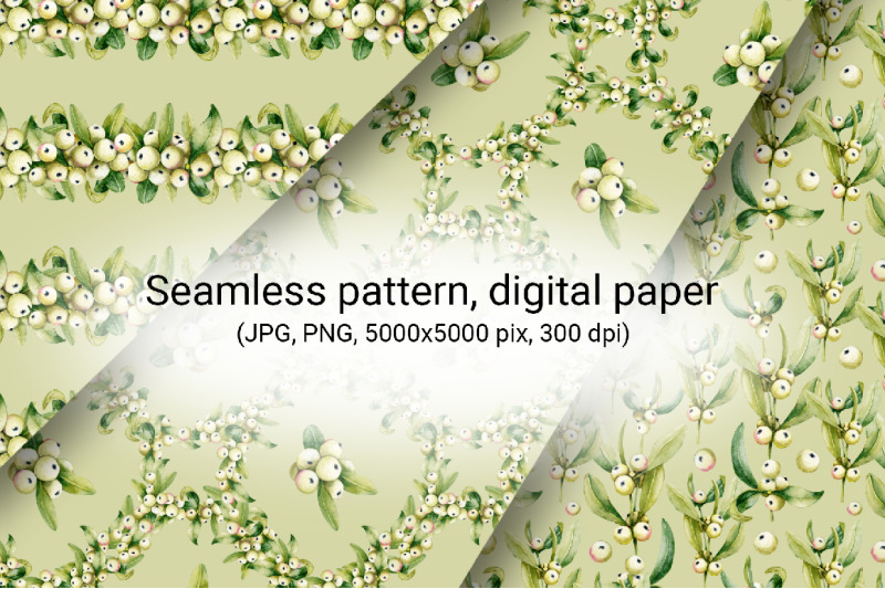 white-mistletoe-berry-digital-paper-png-seamless-patterns