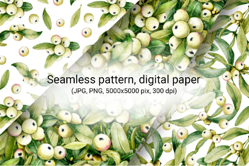 white-mistletoe-berry-digital-paper-png-seamless-patterns