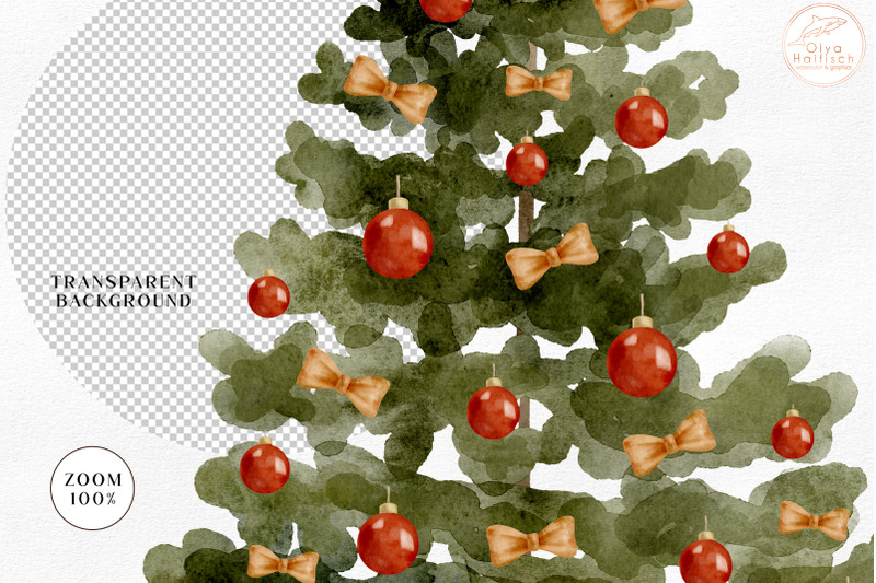 watercolor-christmas-clipart-christmas-tree-winter-decor-png