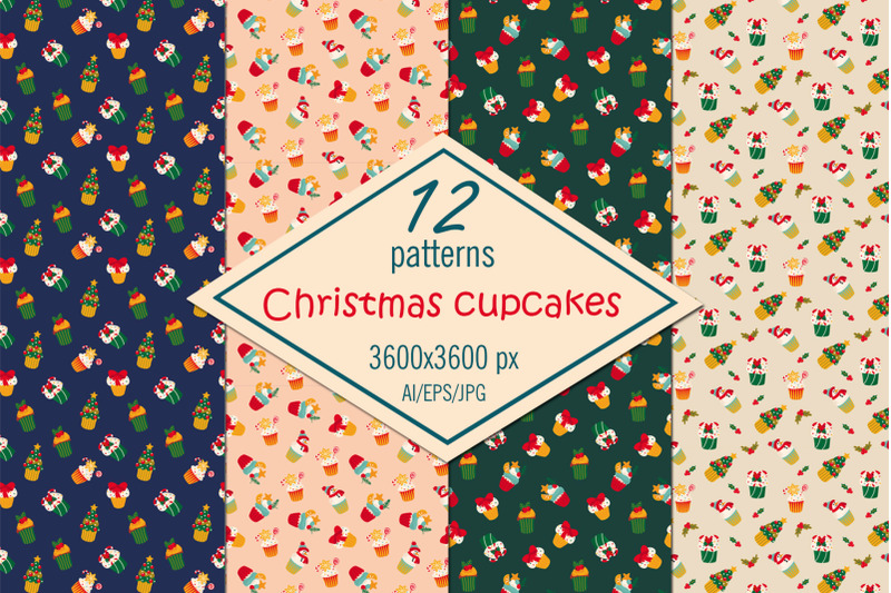 christmas-cupcakes-digital-paper-seamless-patterns