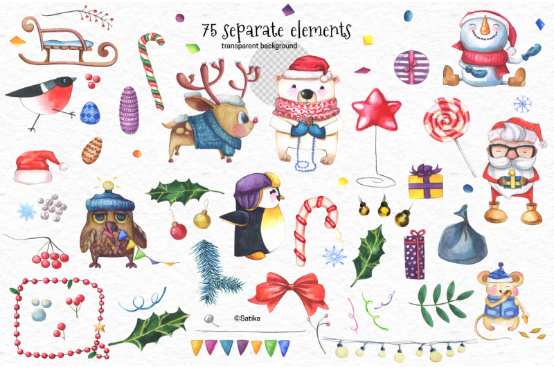 christmas-watercolor-cute-santa-deer-snowman-and-more