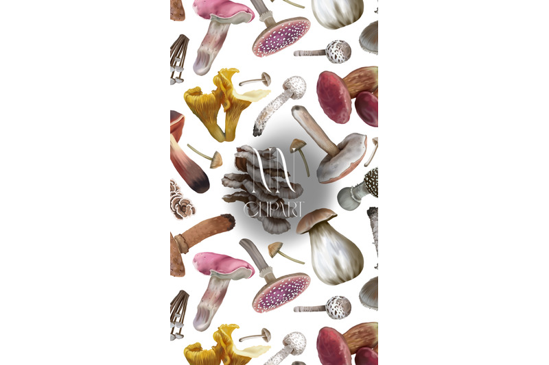 fall-digital-paper-watercolor-mushrooms-seamless-pattern-fall-forest