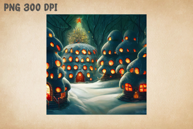 christmas-night-mushroom-village