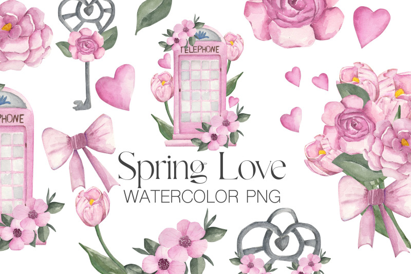 clipart-watercolor-spring-set-with-pink-flowers-bouquet