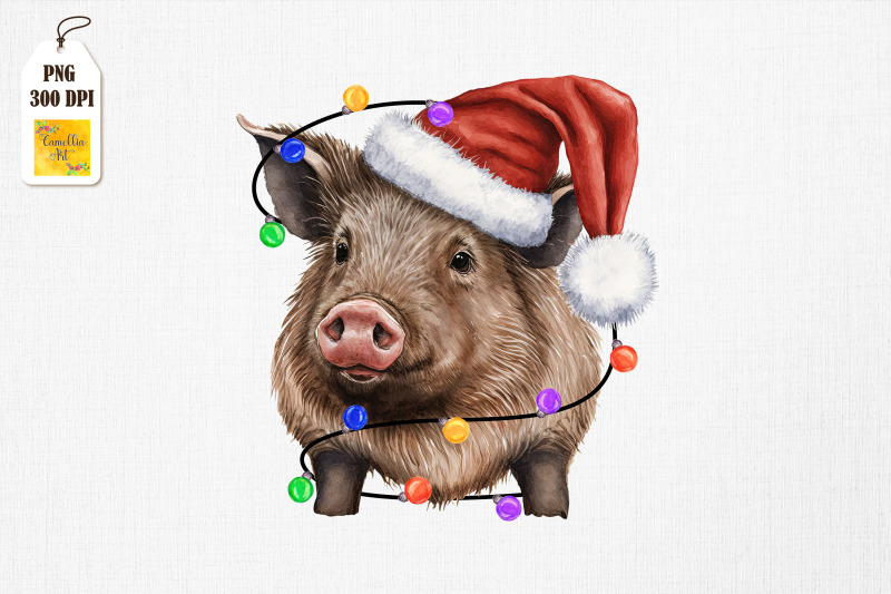 watercolor-wild-pig-in-santa-hat