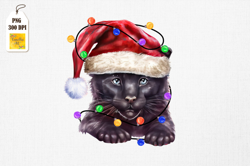 watercolor-panther-in-santa-hat