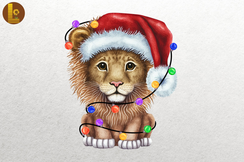 cute-lion-watercolor-happy-christmas