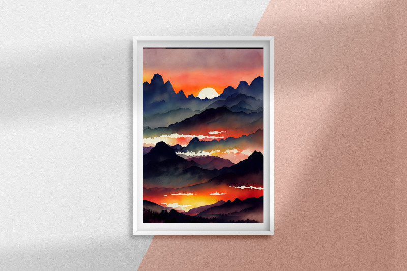 sunset-on-mountain-watercolor-background
