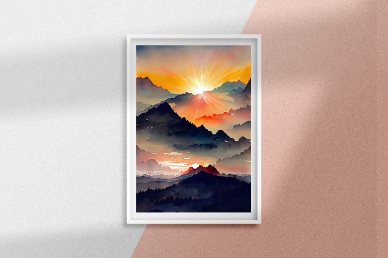 sunset-on-mountain-watercolor-background