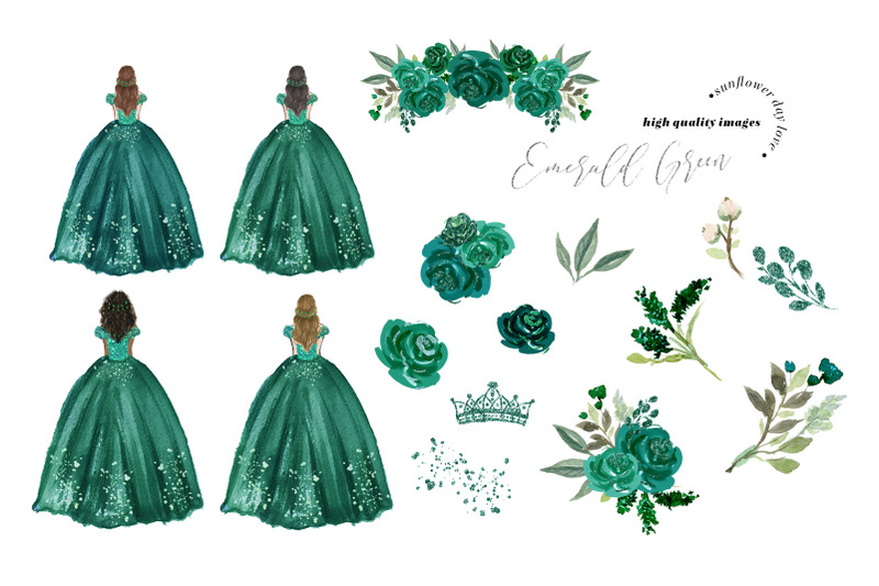 emerald-green-princess-dress-clipart-green-flowers-clipart
