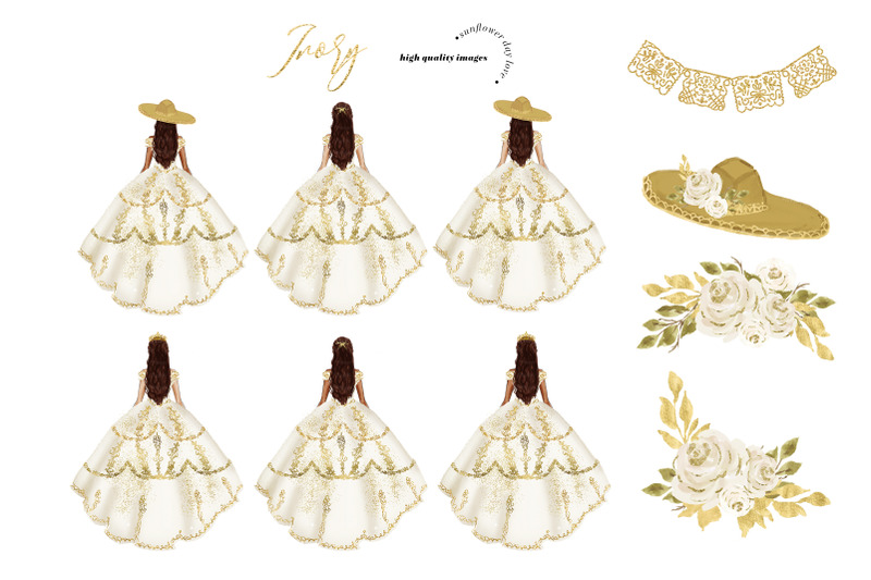 ivory-white-gold-princess-dresses-clipart