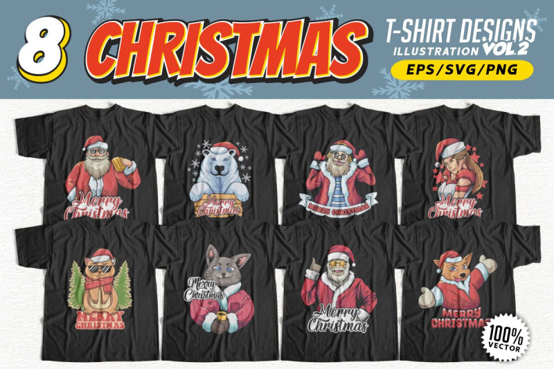 christmas-t-shirt-designs-bundle-illustration-vector-vol-2