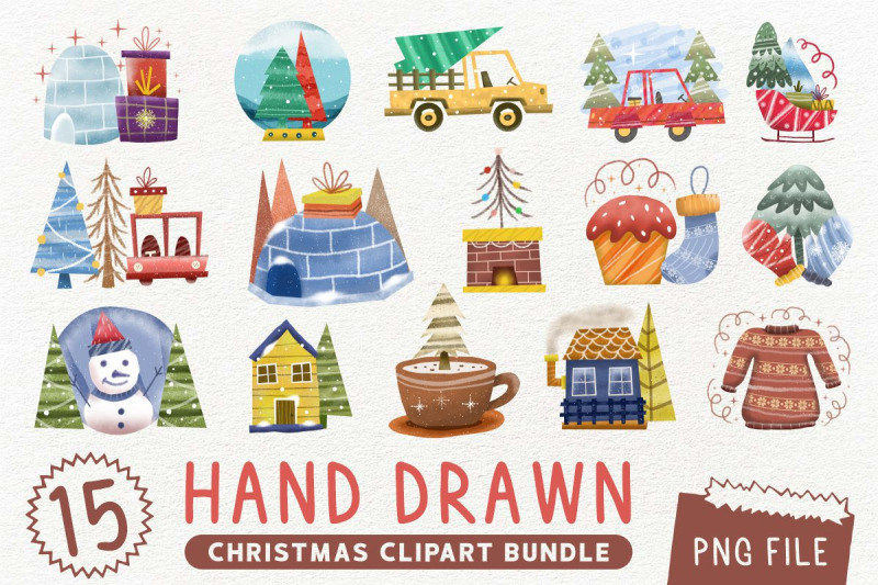 hand-drawn-christmas-watercolor-png-clipart-bundle