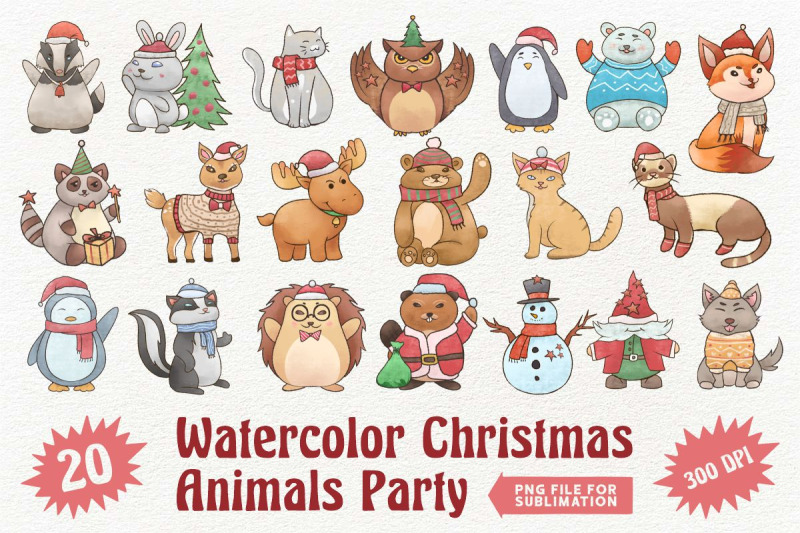 watercolor-christmas-animals-party-png-sublimation-clipart