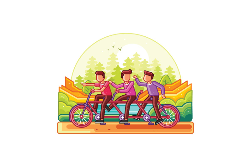 teamwork-riding-tandem-bicycle-line-illustration