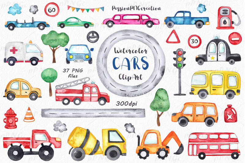 watercolor-cars-clipart-transport-clipart