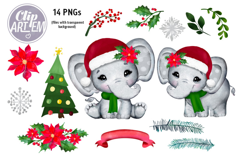 christmas-bundle-elephant-girl-14-png-watercolor-clip-art-nbsp-images