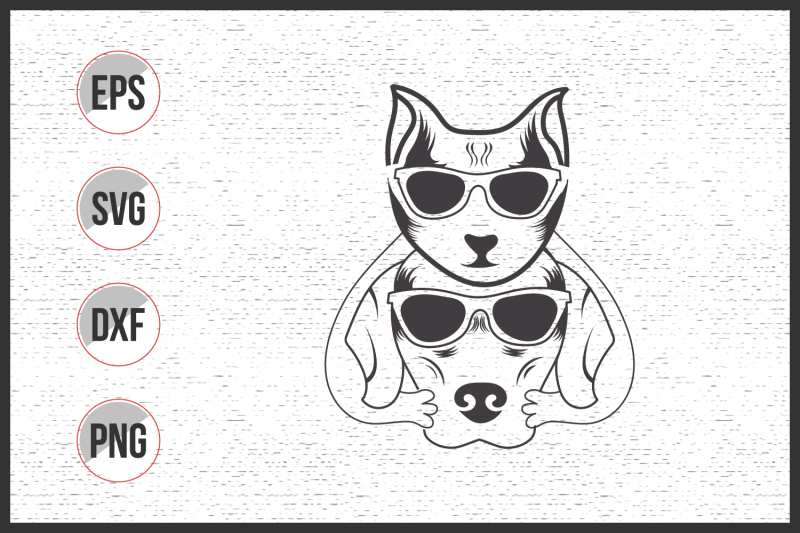 dog-and-cat-with-sunglass-vector-line-art-graphic