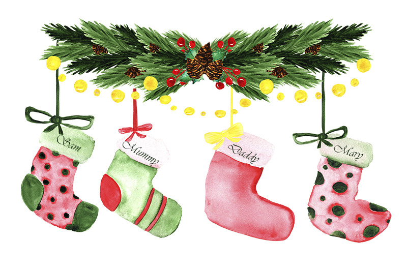 watercolor-christmas-stocking-christmas-family-ornaments