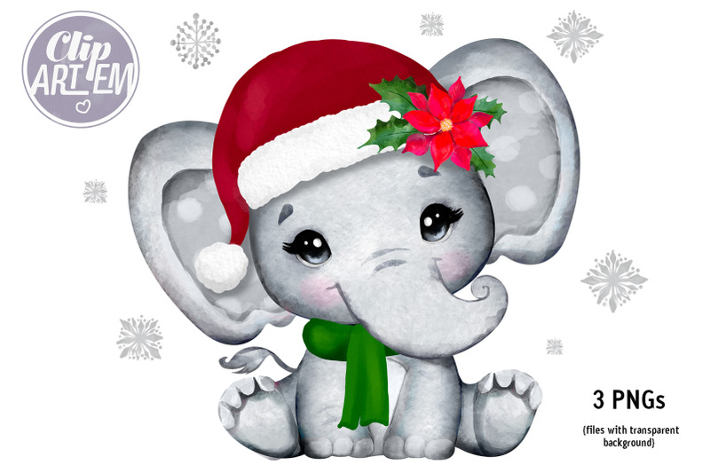 happy-christmas-elephant-girl-with-santa-039-s-hat-and-scarf-3-pngs