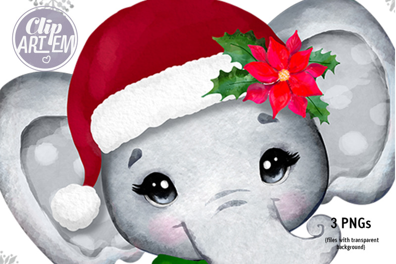 happy-christmas-elephant-girl-with-santa-039-s-hat-and-scarf-3-pngs