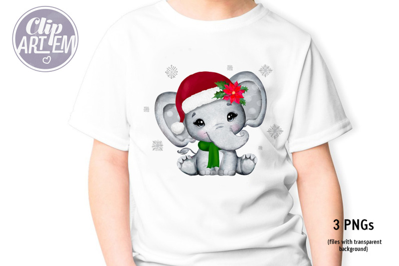 happy-christmas-elephant-girl-with-santa-039-s-hat-and-scarf-3-pngs