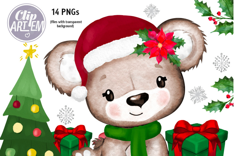 sweet-christmas-girl-bear-watercolor-clip-art-new-year-images-bundle