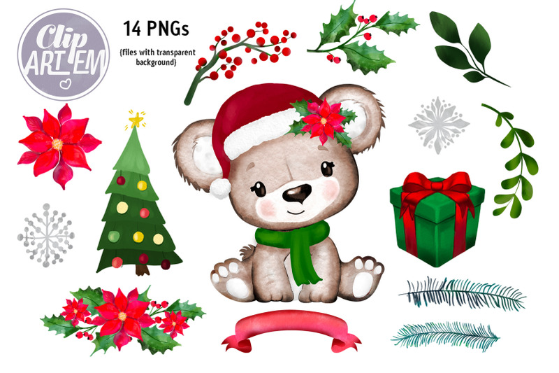 sweet-christmas-girl-bear-watercolor-clip-art-new-year-images-bundle