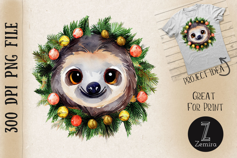 cute-sloth-in-christmas-wreath