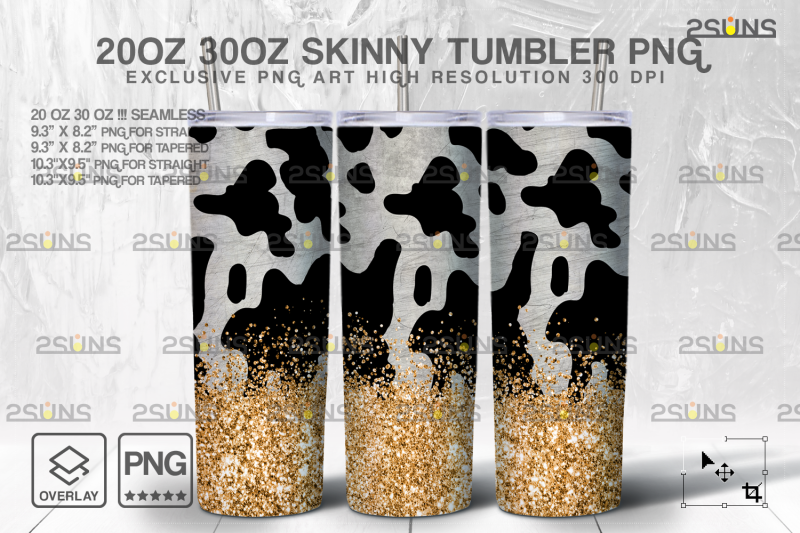 20oz-cowhide-gold-glitter-skinny-tumbler-seamless-design-sublimation