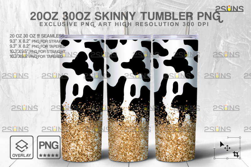 20oz-cowhide-gold-glitter-skinny-tumbler-seamless-design-sublimation