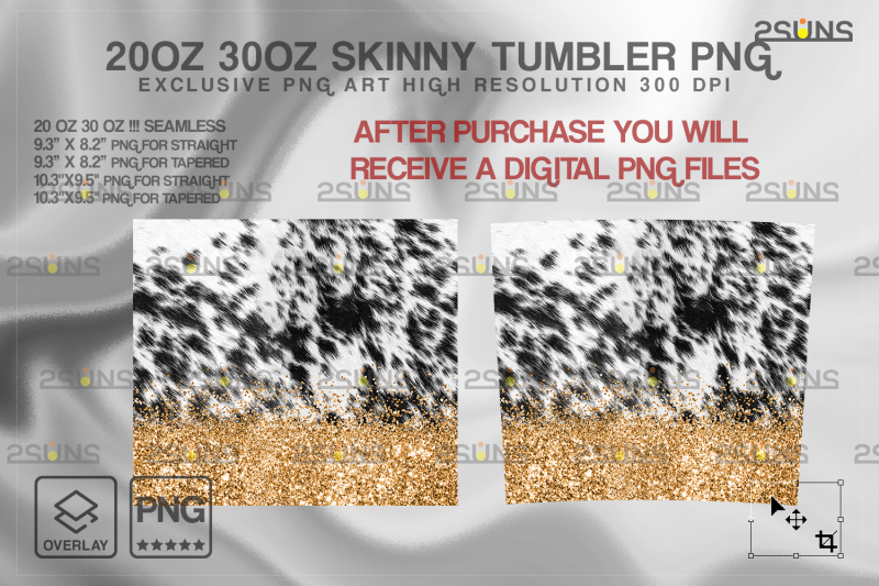 20oz-cowhide-gold-glitter-skinny-tumbler-seamless-design-sublimation