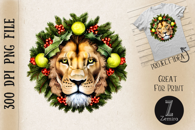 lion-in-christmas-wreath