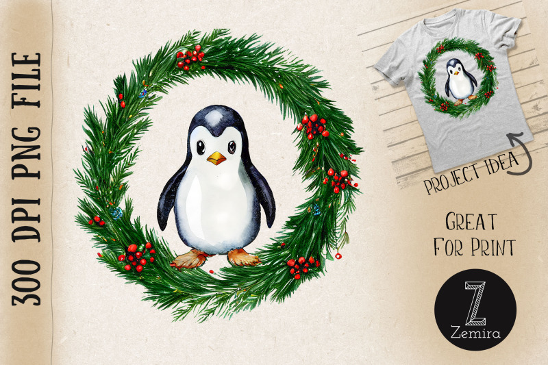 cute-penguin-in-christmas-wreath