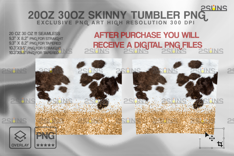 20oz-cowhide-gold-glitter-skinny-tumbler-seamless-design-sublimation