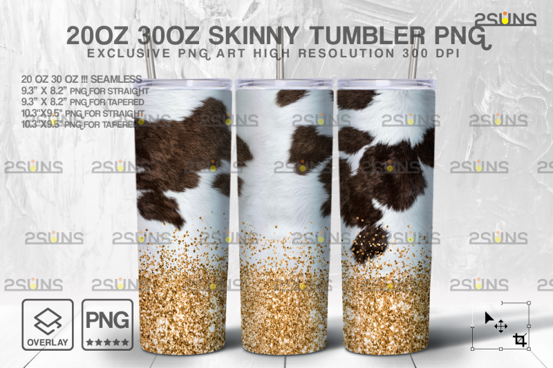 20oz-cowhide-gold-glitter-skinny-tumbler-seamless-design-sublimation