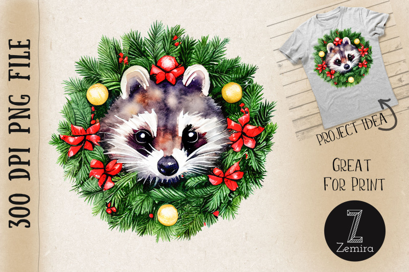 cute-raccoon-in-christmas-wreath