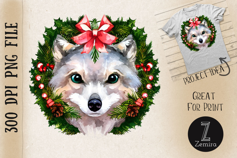 cute-wolf-in-christmas-wreath