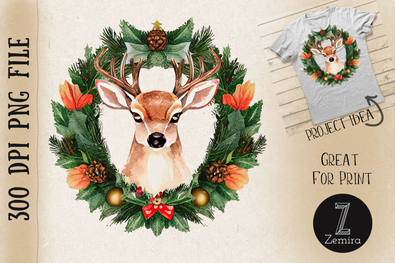 cute-reindeer-in-christmas-wreath